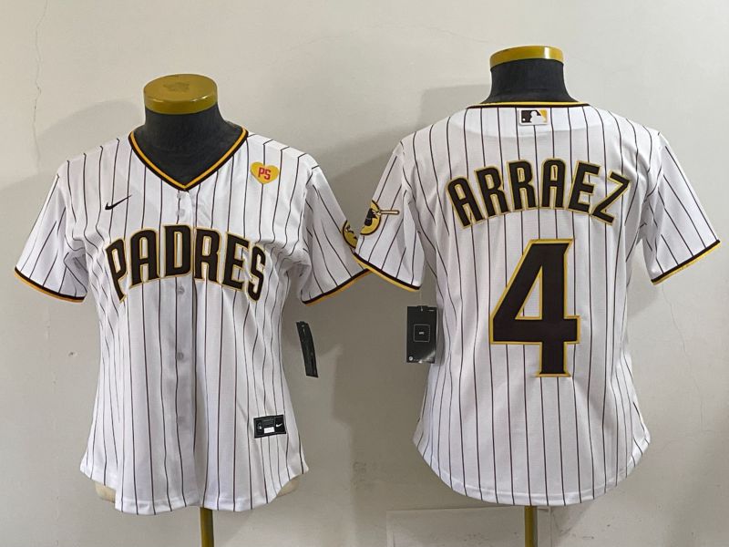 Youth 2025 San Diego Padres #4 Arraez White Stripe Game Nike MLB Jersey style 4->youth mlb jersey->Youth Jersey